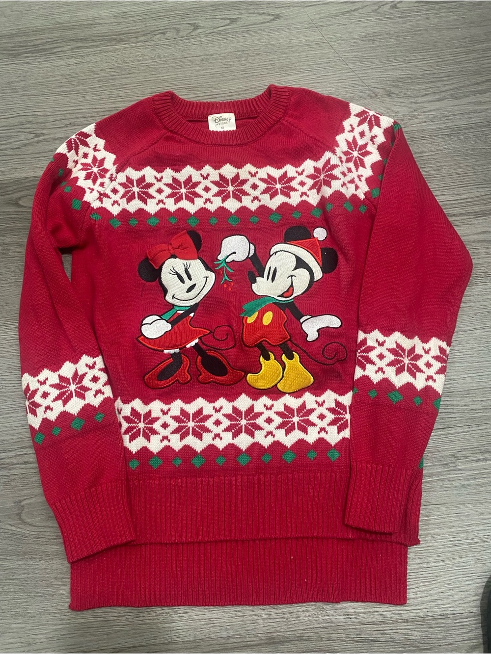 Disney Red Holiday Mickey & Minnie Knit Sweater with Green Accents